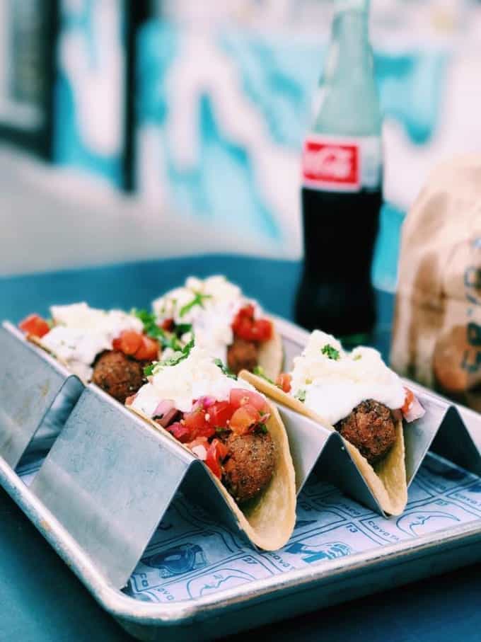 Quinoa and queso "falafel" tacos, courtesy of Coyo Taco, located in the Wynwood district of Miami, Florida.