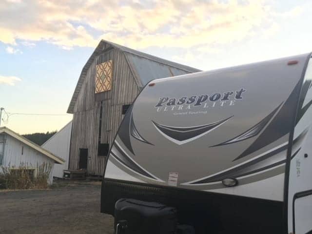 Our 2017 Keystone Passport 2670BH sitting at a winery outside of Portland, Oregon where we boondocked through Harvest Hosts for a couple of nights.