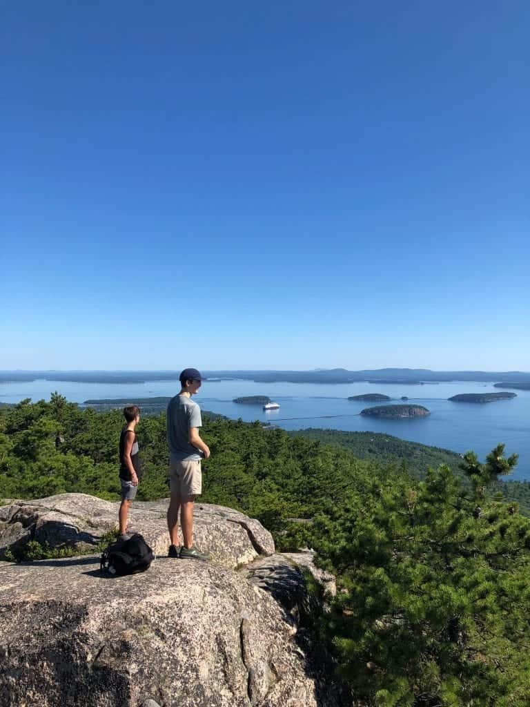 From the top of Precipice Trail, you can get a jaw-dropping view of the entire area, including the town of Bar Harbor, Maine in the distance.