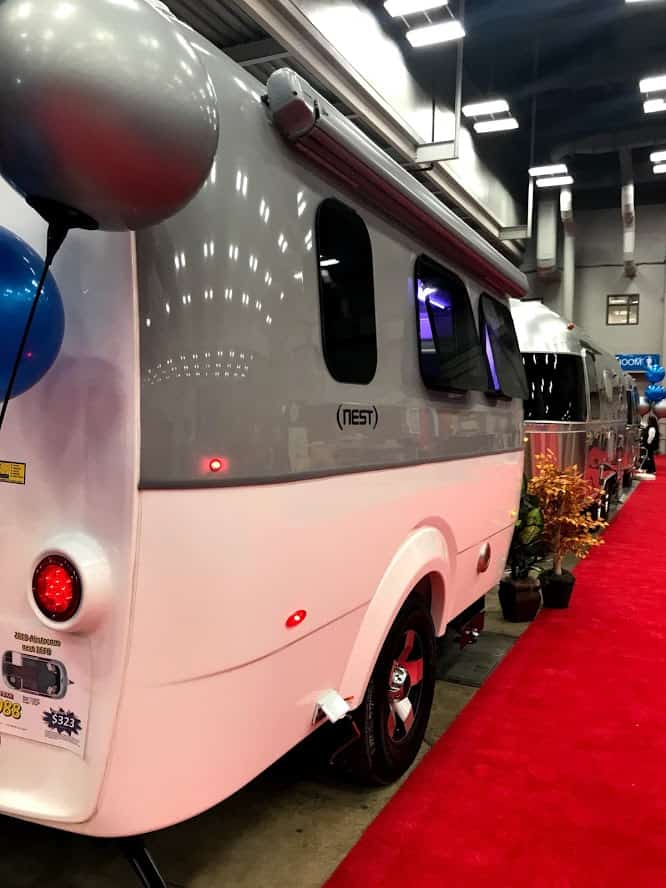Exterior view of Airstream Nest RV on display at RV Show