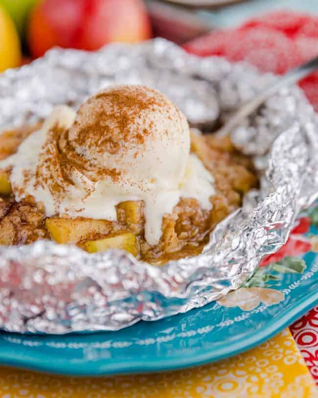 Campfire Apple Pie Packets with ice cream