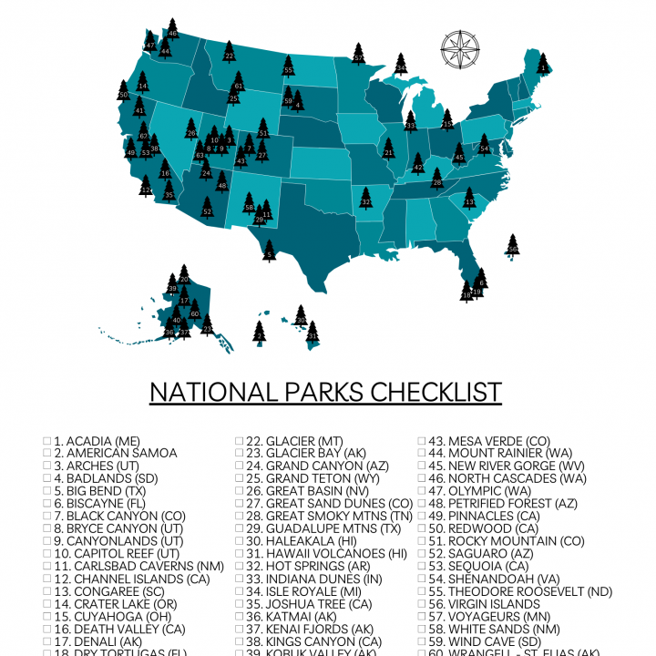 your printable u s national parks map with all 63 parks 2022