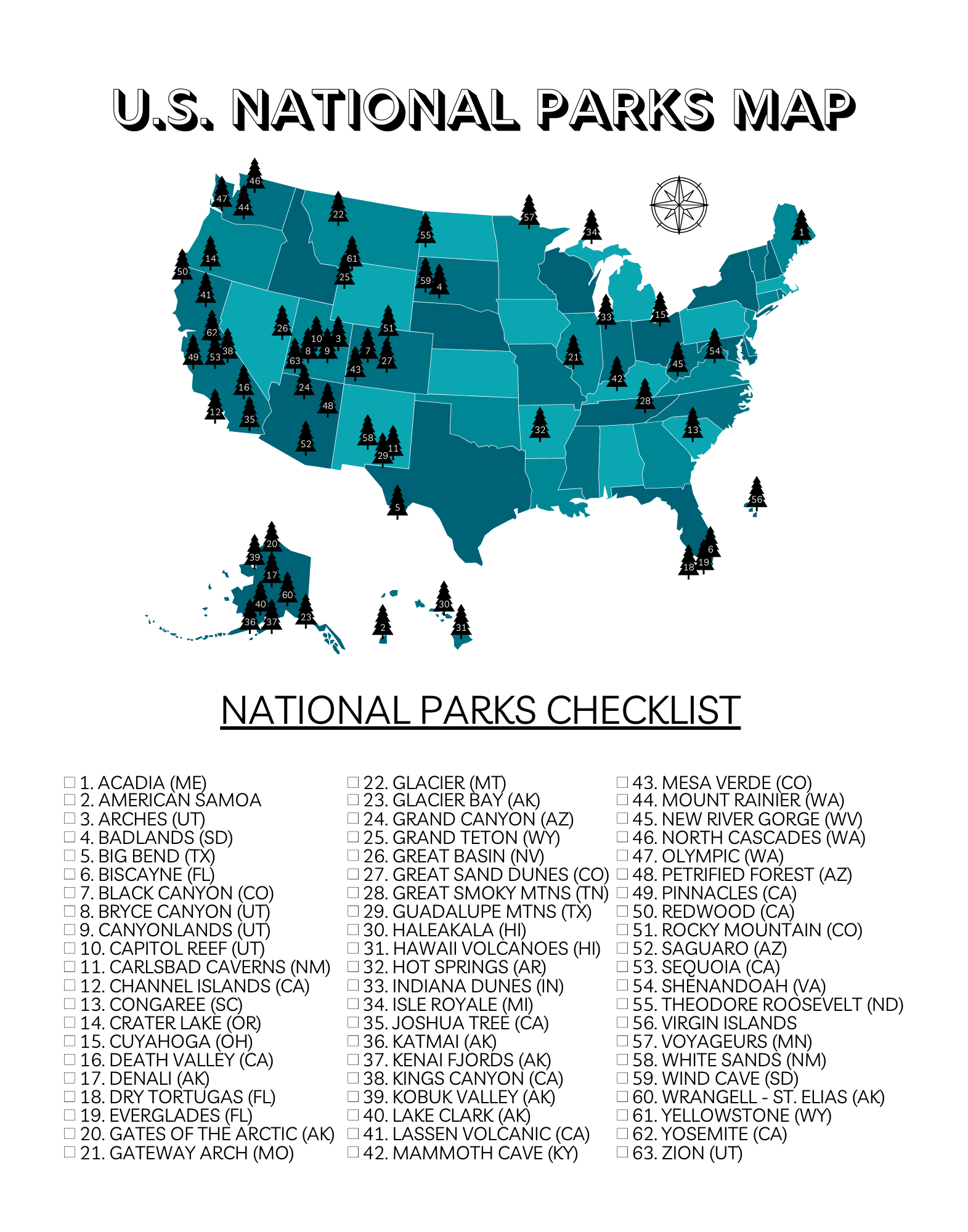 Your Printable U.S. National Parks Map with All 63 Parks (2021)
