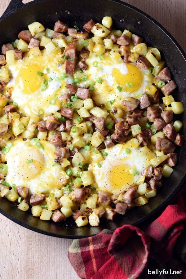 Breakfast hash in cast iron skillet