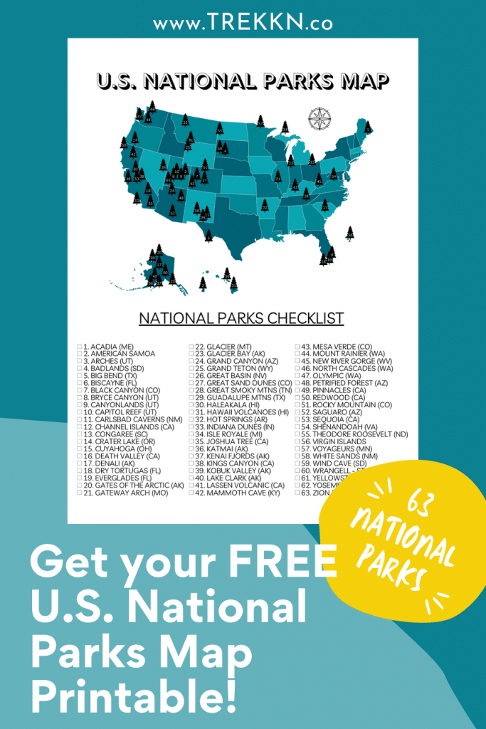 your printable us national parks map with all 63 parks