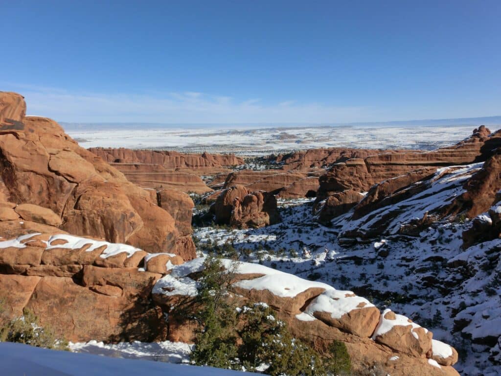 arches national park covered in snow