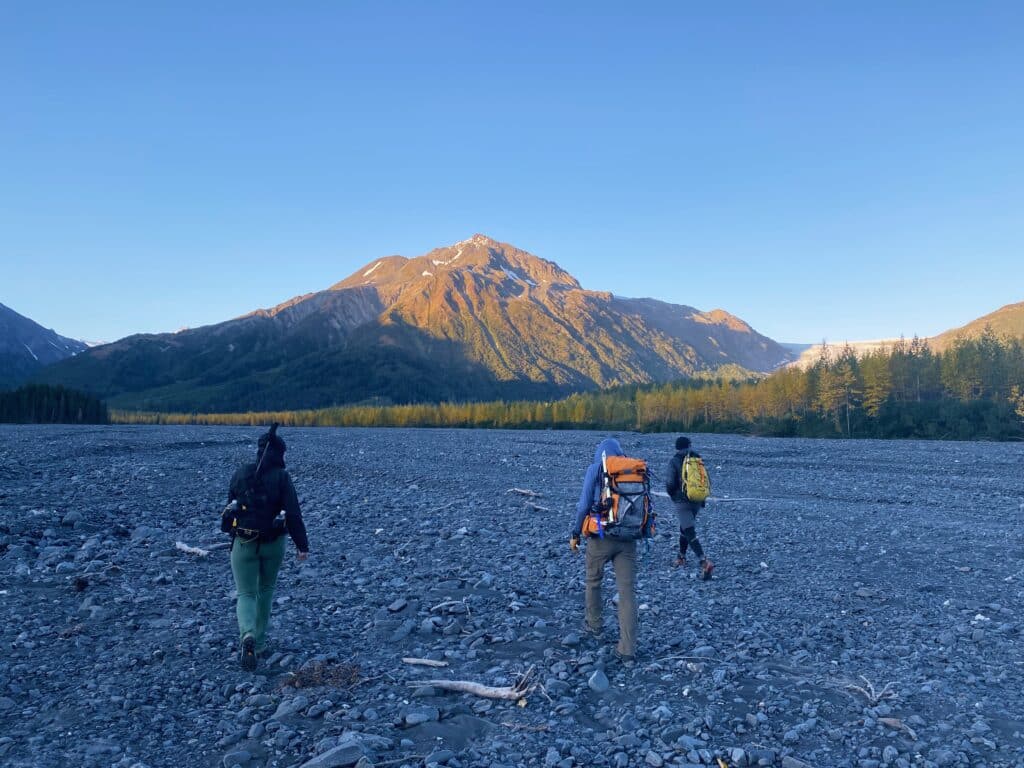 Three hikers with backpacks
