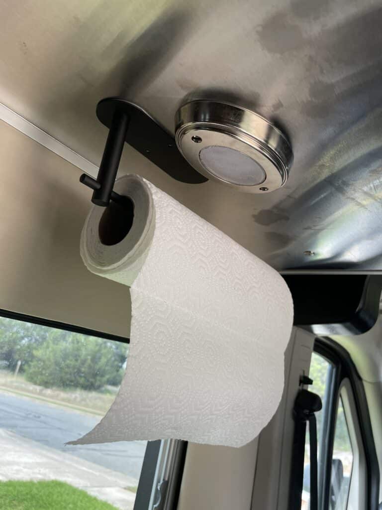 Paper towel holder inside camper van