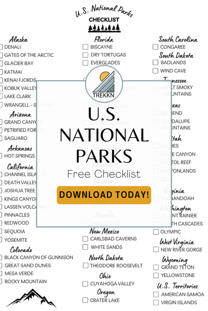 US National Parks Checklist PDF