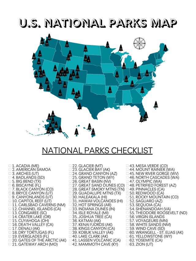 Your Printable U.S. National Parks Map with All 63 Parks