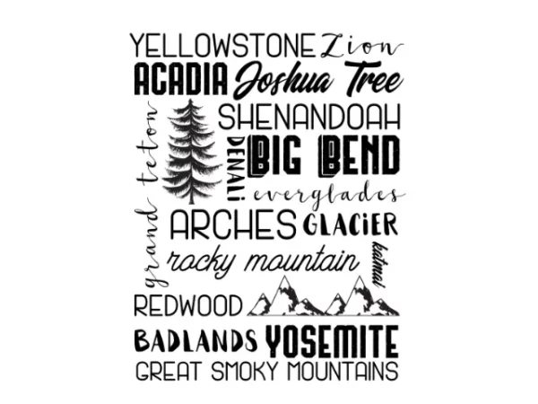 Black and white names of US National Parks