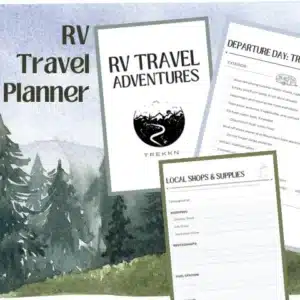 A cover page and checklist example from RV travel journal and planner.